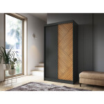 Šatní skříň Marrphy II Barva korpusu: Černá, Rozměry: 120 cm, Dveře: Dub caramel + zrcadlo