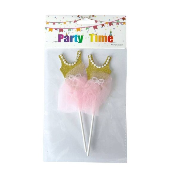 Dortisimo Zápich do dortu Baletní šaty na ramínka zlaté s růžovou sukní (2 ks)