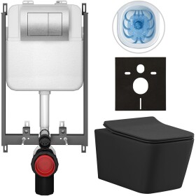 CERANO - Kompletní WC set Basic/Forte - černá matná - WC tlačítko Maxio/Stříbrná - pro zazdění - 51x36 CER-8050BD86401