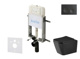Kielle - Genesis New Set předstěnové instalace, klozetu Arkas I, Vortex Rimless+, sedátka softclose a tlačítka Gemini New I, matná černá 30528SZ94