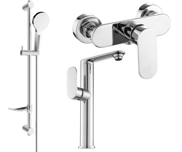 MEXEN - Milo DF05 SET umyvadlová baterie + sprchová s příslušenstvím, chrom 713154DF05-00