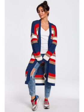 Dámský dlouhá svetr BK036 model 4 Tmavě modro červený - BeWear tm.modrá/červená S/M