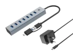 Conceptronic USB hub 7x USB-A 3.0 šedý / USB hub / USB-C adaptér / napájecí adaptér / hliníkové tělo (HUBBIES21GP)