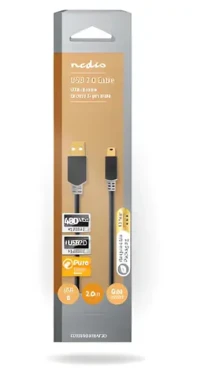 Nedis USB 2.0 kabel antracit / Kabel USB / USB-A - Mini-B 5 pin / 480 Mbps / 2 m (CCBW60300AT20)