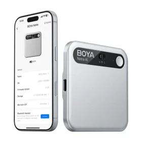 BOYA Notra stříbrná / Zvukový záznamník s AI překladačem / 64GB / 24h / BT / Wi-Fi / USB-C (6977490712352)
