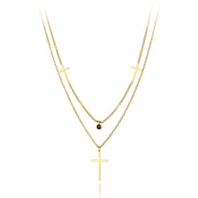 Ocelový náhrdelník Anna Maria Gold - chirurgická ocel, kříž, Zlatá 39 cm + 4 cm (prodloužení)