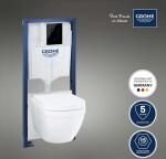 GROHE - Solido Set předstěnové instalace, klozetu Euro Ceramic, sedátka Softclose a tlačítka Even, lesklá černá 39941000