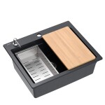 Quadron - Granitový dřez KURT 110 WORKSTATION Black Dotted ZLE-09010