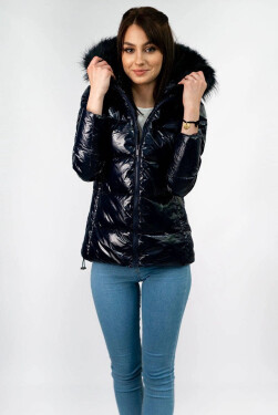 Tmavě modrá lakovaná dámská prošívaná bunda (7693) odstíny modré M (38)