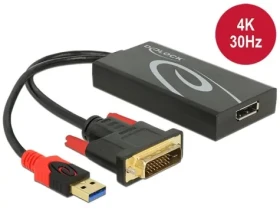 Delock Kabel DVI-D + USB (M) na DisplayPort 1.2 (F) černá / 0,3 m / 4K 3840×2160 / HDCP (62596)