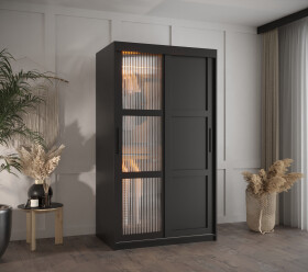 Šatní skříň Abi Flutes 3 Rozměry: 100 cm, Barva korpusu + barva dveří: Černá + Černá