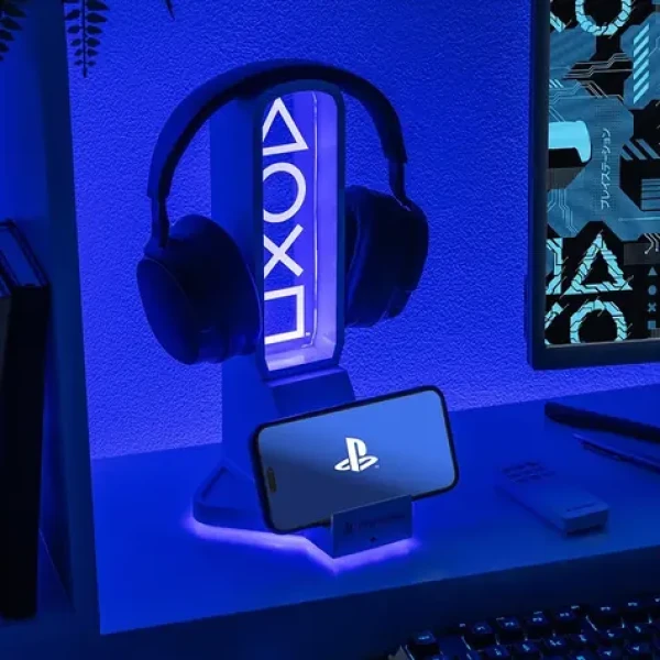 PALADONE PlayStation Stojan s LED světlem / Držák sluchátek a telefonu / USB-C / dálkové ovládání / 30 cm (PP14328PSEPMM)