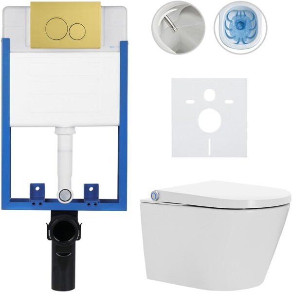 CERANO - Kompletní WC set Profi/Cronus Standard - bílá lesklá - WC tlačítko Duo/Zlatá - pro zazdění - 59,3x38,4 CER-218209
