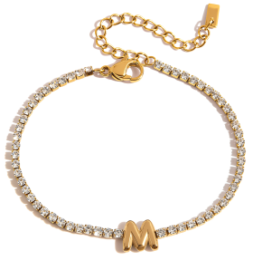 ELENYS Initial M – pozlacený náramek 18K žluté zlato Délka náramku: 16+5 cm / max. 21 cm