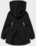 Černá kožešinová bunda kapucí (B8049-1) odcienie czerni