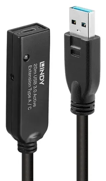 Lindy USB 3.0 aktivní prodlužka Typ A 20 m černá / Prodlužovací kabel USB / USB 3.2 Gen 1 / 5 Gbit/s (43375)