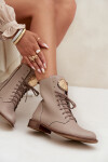 Kožené dámské kotníkové boty na plochém podpatku se zlatým detailem Zazoo 3084 béžové 40