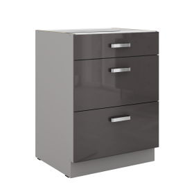 Spodní skříňka 60 D 3S BB - Premium Box Barva korpusu: Šedá, Barva dvířek: Šedý lesk (Šedá)