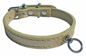 Huhubamboo Metal obojek béžový S / Obojek pro psy / Pro chrty / 14 mm x 21-27 cm / hovězí kůže (355447)