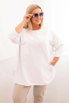 Dámská blůza Plus Size s bavlnou, s kapsou a s ohrnovacími rukávy bílá UNI