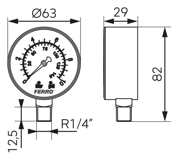 Manometr 1/4" 0-10 bar M6310R