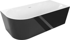 MEXEN/S - Mia volně stojící rohová vana pravá 160 x 75, bílá/černá, sifon a přepad bílá 52691607575P-20