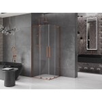 MEXEN/S - Velar L Duo sprchový kout, posuvné dveře 90 x 90, transparent, růžové zlato 871-090-090-02-03-60