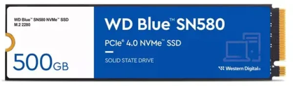 WD Blue SN580 500GB / M.2 SSD 2280 / PCIe Gen4 x4 / TLC / R: 4000 MBps / W: 3600 MBps / 5y (WDS500G3B0E)