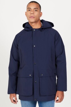AC&Co Altınyıldız Classics Men's Navy Blue Hooded Stand Collar Standard Fit Warm Windproof Coat