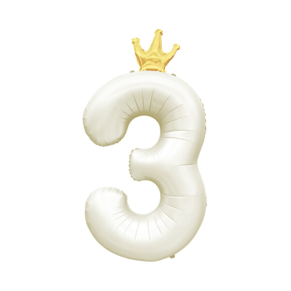 Balónek fóliový 82 cm světle krémový s korunkou číslo 3 - Albi