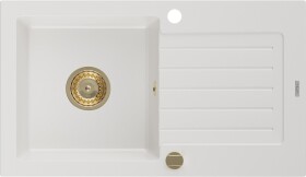 MEXEN/S - Pablo granitový dřez 1 s odkapávačem 752 x 436 mm, bílá, + zlatý sifon 6510751010-20-G