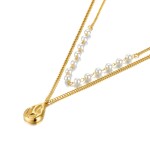 Ocelový náhrdelník Réa Gold - chirurgická ocel, perla, Zlatá 36 cm + 5 cm (prodloužení)