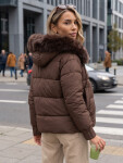 Dámská zimní prošívaná bunda s kožešinou, hnědá, FashionStreet TY5829 L