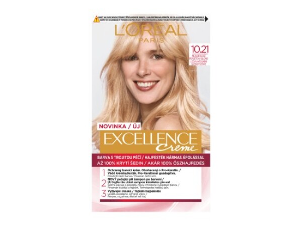 L'Oréal Paris Excellence Créme permanentní barva na vlasy 10.21 Nejsvětlejší perleťová blond 72+48+12+60 ml