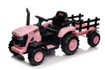 Mamido Dětský elektrický traktor s vlečkou 12V 7Ah EVA kola ECO kůže růžový