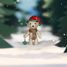 Vánoční brož se zirkony Christmas Teddy - vánoční medvídek, Zlatá