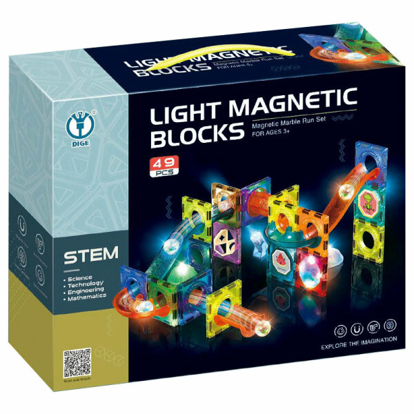 Kuličková dráha - magnetická, svítící stavebnice (49 ks) - Sparkys