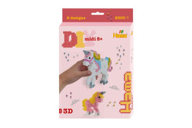 Zažehlovací korálky Hama MIDI Jednorožci 3D 2000 ks v krabici 17x25,5x3cm