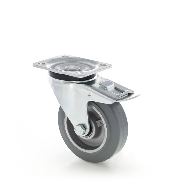 Strongo Hliníkové kolečko s šedou gumovou obručí 100 mm, otočné s brzdou 5029