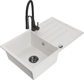 MEXEN - Bruno granitový dřez s odkapávačem včetně baterie Aster, bílá 6513-20-73450-70-B
