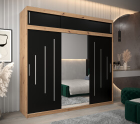 Šatní skříň Abi Y1 s nástavcem Barva korpusu: Dub artisan, Rozměry: 250 cm, Dveře: Černá