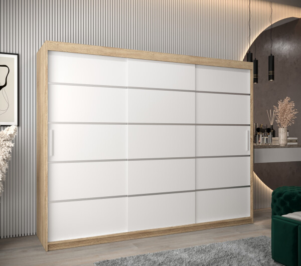 Šatní skříň Abi V1 Barva korpusu: Dub Sonoma, Rozměry: 250 cm, Dveře: Bílá