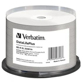 Verbatim BD-R 25GB 25k/ Single Layer Wide White Thermal Printable / 6x / cake box (43743-V)