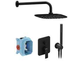 RAVAK - Flat Sprchový set s baterií pod omítku, s tělesem, 25x25 cm, černá X07S071