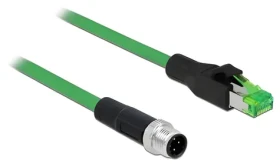 DeLock M12 4pin D-kód (M) - RJ45 (M) / Síťový kabel / 2 m / PVC / -40 - 70 °C (85438)