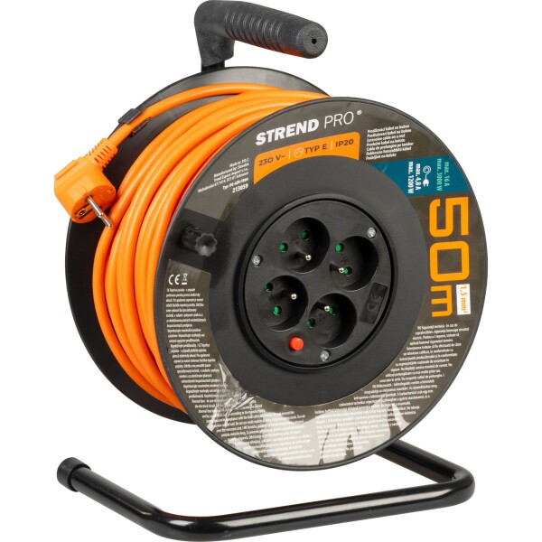 STREND PRO 213059 Prodlužovací kabel na bubnu, 50m, 4 zás., 3x1,5mm, oranžový