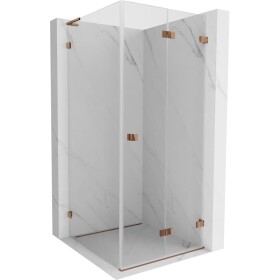 MEXEN/S - Lunar-F L sprchový kout skládací dveře pravá 90 x 90, transparent, růžové zlato 836L-090-090-60-00-P