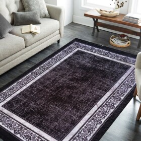 DumDekorace Elegantní černý koberec s ornamentálním okrajem Šířka: 160 cm | Délka: 220 cm