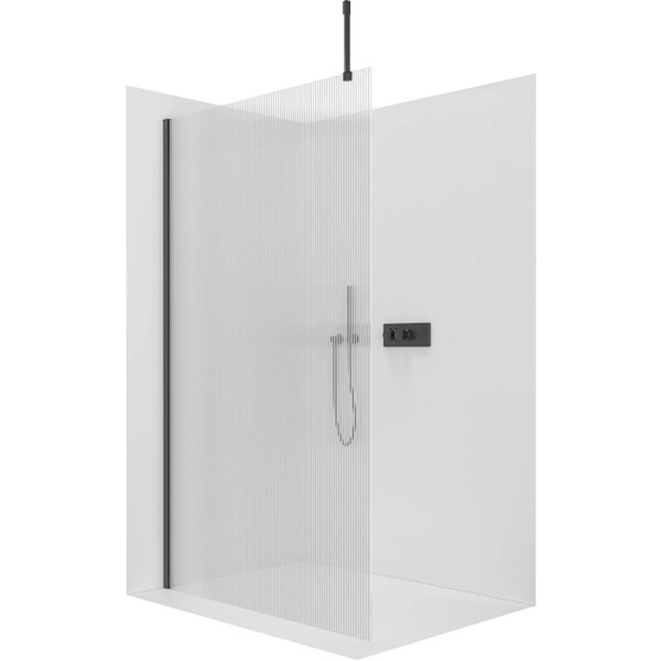 CERANO Sprchová zástěna Walk-in Onyx Top Cube L/P - 8 mm - hranatá vzpěra - černá matná, rýhované sklo - 80x200 cm