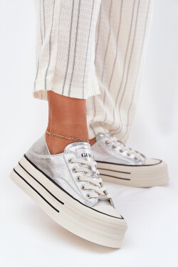 Dámské Kožené Tenisky Na Platformě GOE RR2N4108 Stříbrné 39